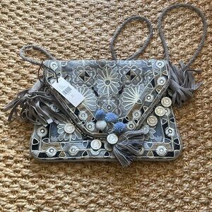 Anthropologie Embroidered Gray Handbag